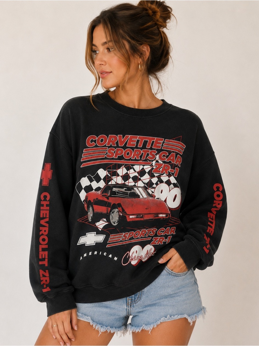 Corvette ZR-1 Racing Graphic Women’s Sweatshirt XL Black Chevrolet 90s Style
